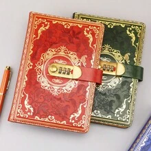 1 件，A5 PU 200 页 2024 笔记本复古密码本带锁日记本活页夹加厚创意手册学生笔记文具，学校用品，回到学校，学校笔记本，笔记本，美容学校用品，学校 - A5 - 查看 2