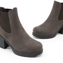 Botines de tacón alto y grueso tipo Chelsea para mujer, con elástico, para otoño