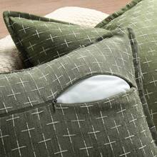 1 vỏ gối trang trí bằng vải lanh Jacquard Farmhouse, giản dị và phong cách để sử dụng hàng ngày - Màu xanh Ô liu - Xem 5