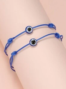 1 Set Of 2 Handmade Evil Eye Decor Bracelets, Adjustable Friendship Bracelets Suitable For Boys, Girls, Daily Wear Or Gift For Friends - Multicolor - View 7