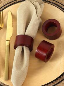 1/2/4pcs Natural Brown Wooden Napkin Rings, Suitable For Boho Style Country Party Dining Table Decor - Brown - View 8