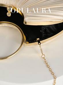 OpulAura 女士高端金属晚宴包，奢华皮革宴会手拿包，迷人闪亮正式手拿包，适合礼服、舞会、派对、婚礼、新娘、伴娘、生日礼服搭配 - 杏色 - 查看 4