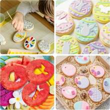 6/8/9 件复活节彩蛋饼干模具套装，不锈钢切割工具包括鸡蛋、胡萝卜、花朵、小鸡和兔子形状，DIY 厨房节日烘焙工具，节日糕点模具 - 銀色 - 查看 8