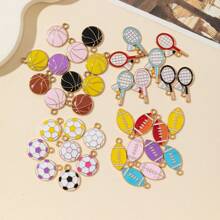 10 pièces Pendentifs de style sport à la mode assortis (football, basket-ball, rugby, badminton) pour réaliser soi-même des boucles d'oreilles, colliers et autres accessoires de bijouterie