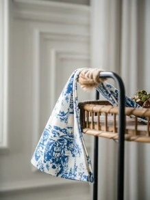 法式奢华复古风格蓝色印花矩形餐巾，适合节日派对、生日聚会、桌布装饰、四季皆宜 - A - 查看 2