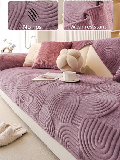 1pc Plush Thickened Warm Sofa Cushion, Modern Minimalist Non-Slip Fabric Sofa Cover Blanket, Machine Washable, Dust-Proof, All-Season Use, Warm And Fade Resistant, Pet Friendly Protective Cover For Bedroom, Office, Living Room, L-Shaped And 1/2/3/4 Seat Sofa