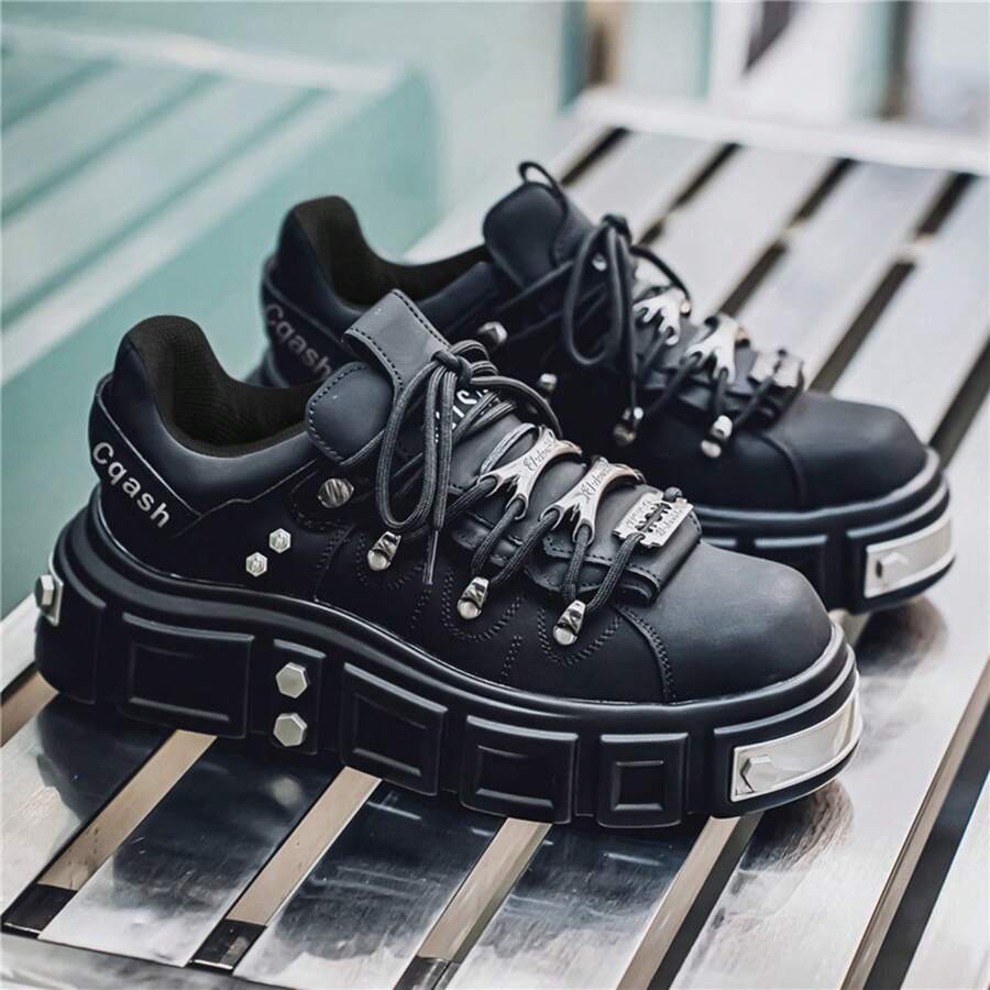 GAISIMA Chunky Derby Shoes For Men, Punk Style Metal Feeling, Thick Sole Design, Fashionable Colorblock Casual Sneakers