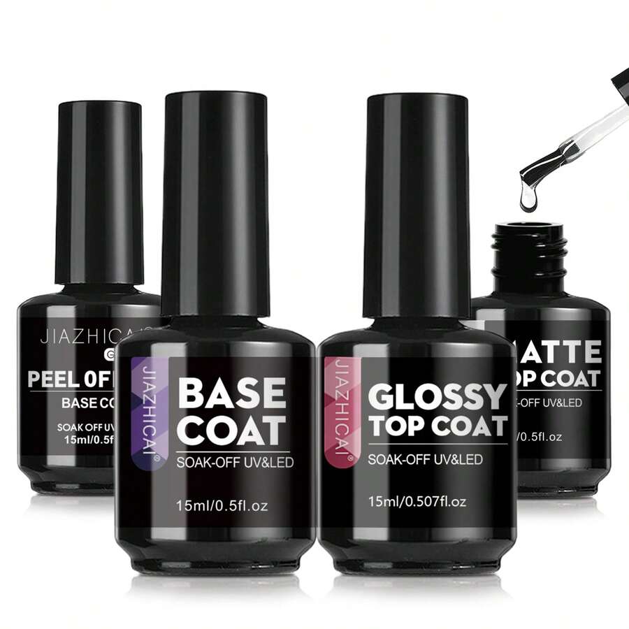 8.5ml/10ml/15ml Clear Base Coat & Top Coat Peel Off Gel Rubber Base Coat Set, UV Light Curing Is Required, And The Long-Lasting Gel Nail Set , Used For DIY Home Salon Manicure Or Gifts For Women Nail Polish. - 無色 - 查看 1