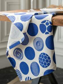 法式奢华复古风格蓝色印花矩形餐巾，适合节日派对、生日聚会、桌布装饰、四季皆宜 - A - 查看 8