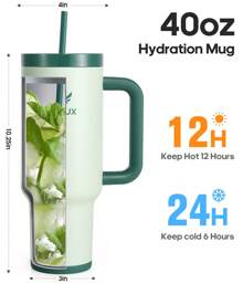 UKEIN 40oz Tumbler With Handle, 2-IN-1 Leak Proof Lid (Straw/Flip), Insulated Water Bottle, Stainless Steel Tumbler With Non-Slip Silicone, Wide Mouth Travel Mug Cupholder Friendly