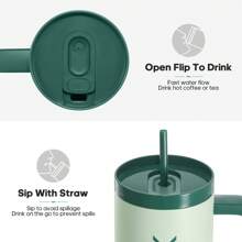 UKEIN 40oz Tumbler With Handle, 2-IN-1 Leak Proof Lid (Straw/Flip), Insulated Water Bottle, Stainless Steel Tumbler With Non-Slip Silicone, Wide Mouth Travel Mug Cupholder Friendly