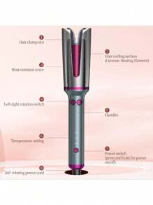 1 Inch Rotating Barrel Automatic Curling Iron With Anti - 3 Temperature Settings, Dual Motor Rotation And Automatic Shutdown Functionality. Perfect For Beginners And Professionals Alike
