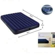 Striped Dark Blue Flocking Inflatable Mattress Portable Lunch Break Folding Inflatable Air Mattress Air Mattress, Suitable For Outdoor Courtyard Camping Picnic Indoor Office Living Room - Dark Blue - View 8