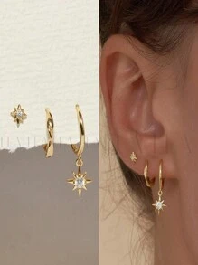 Conjunto de 3 peças: Brincos Twist Mobius, Brincos de Botão Estrela, Brincos de Argola Pingente Estrela, Joias para Mulheres