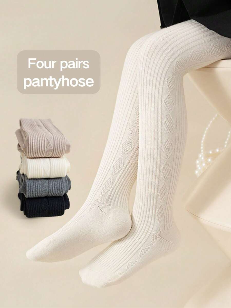 1 Pair Girls Diamond Patterned Tights, Warm, Minimalist, Casual, Soft, Suitable To Wear Under Skirts Or Dresses For Daily Matches, Spring, Autumn, Winter