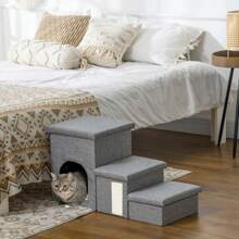 3 Steps Portable Dog Puppy Ladder Doggy Pet Soft Stairs Ramp Storage Boxes - Grey - View 9
