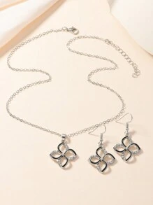 Conjunto de joyería con colgante de flor creativo y de moda: 1 par de aretes + 1 collar, adecuado para uso diario casual, fiesta y citas de mujer