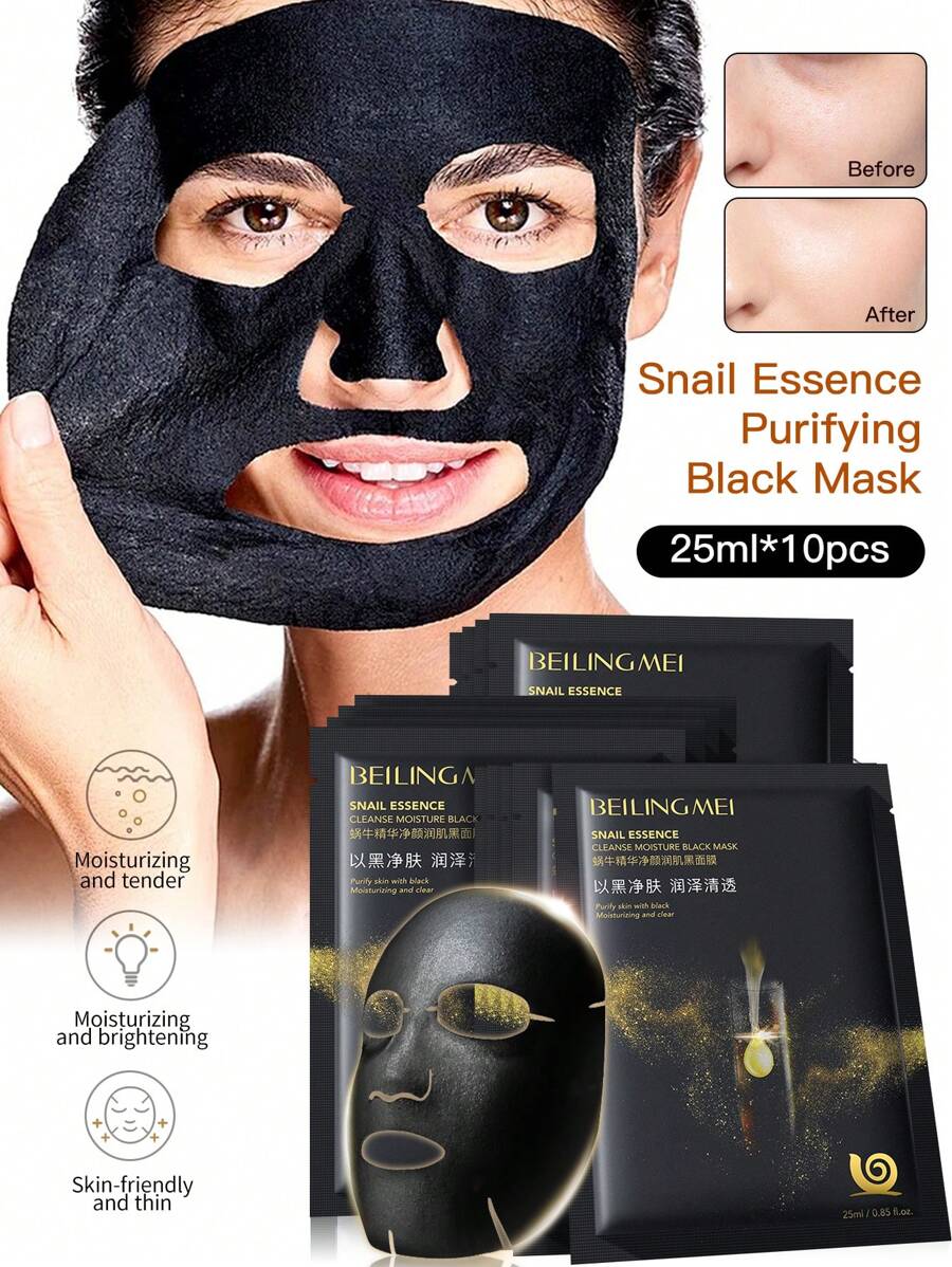 5pcs Snail Essence Deep Cleansing & Moisturizing Mask 25ml, Repairing And Anti-Aging, Low Allergenicity, Containing Snail Secretion Filtrate, Tea Extract, And Glycerin, Suitable For Morning And Night Use, Unisex For All Skin Types