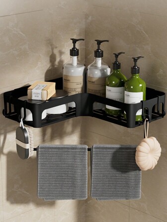 1pc Bathroom Multipurpose Storage Shelf, No-Drill Towel & Shower Gel Holder, Triangular Rack, Plastic Toilet Organizer, Wall-Mounted Towel Rack, Boxed Home Bathroom Decor Bathroom Organizer Back To School