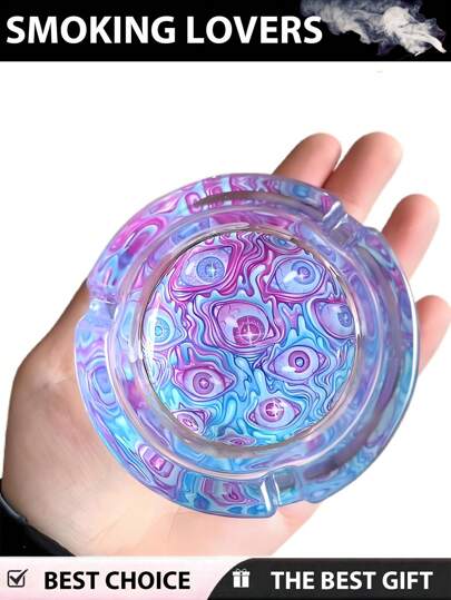 BROS 1pc, Creative Eyes Pattern Fashion Creative Ashtray, 85MM Glass Ashtray, Household Decorative Ashtray, Ashtrays For Home, Hotel, Bar, Office, Fancy Gift For Men Women, Home Decor, Household Gadget, Valentine's Day Gift, New Year's Gift