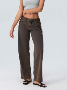 Women Wide Leg Jeans Low Rise Baggy Straight Leg Jeans Loose Boyfriend Jeans Casual Denim Pants Y2k Streetwear - 棕色 - 查看 6