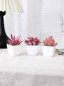Conjunto de 3 macetas con suculentas simuladas, combinación de verde y rosa, plantas artificiales miniatura falsas para jardín, escritorio, habitación, ventana, regalo de inauguración de casa, decoración de arte, decoración de oficina, boda