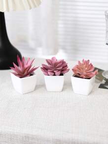 Conjunto de 3 macetas con suculentas simuladas, combinación de verde y rosa, plantas artificiales miniatura falsas para jardín, escritorio, habitación, ventana, regalo de inauguración de casa, decoración de arte, decoración de oficina, boda