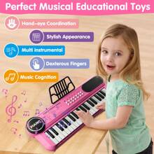 适合女孩的婴儿粉色钢琴玩具，37 键音乐键盘，麦克风和便携式迷你钢琴键盘，适合 1-3 岁幼儿的玩具钢琴，适合女孩的三角音乐钢琴，适合 2 3 4 岁男孩女孩的早期教育生日礼物 - 粉色 - 查看 5