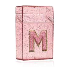 1PC雪花烟盒雪茄烟嘴打火机收纳盒防潮抗压塑料闪亮香烟收纳盒刺绣立体首字母A到Z透明烟盒女士男士礼物20件烟具配件