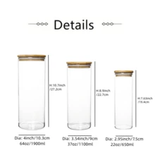 3 件装 22 盎司/37 盎司/64 盎司玻璃储物罐套装带木盖厨房家居储物神器适用于储存谷物意大利面豆类厨房用品食品储物罐玻璃罐