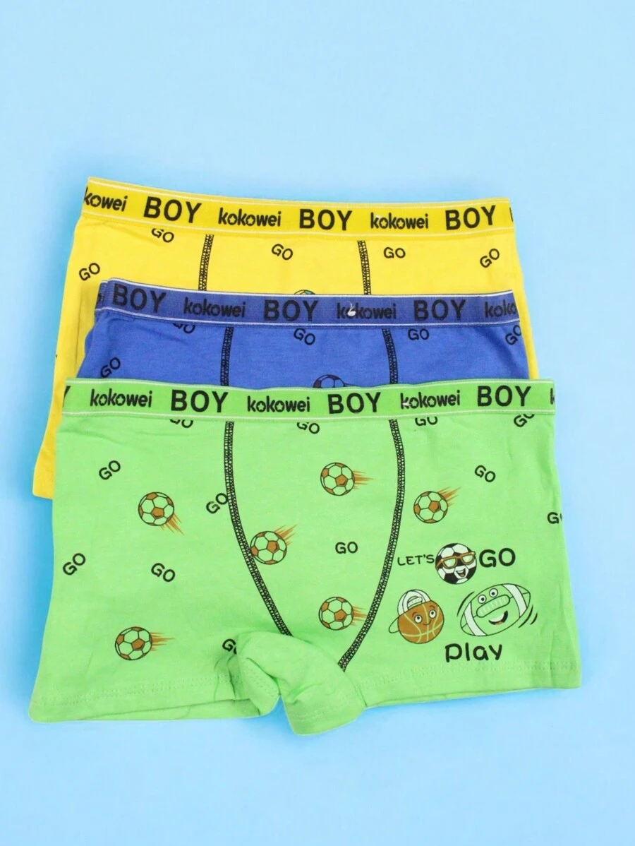 Conjunto de 3 Calzones de algodón para niño, Bonito diseño de balones de futbol GO, multicolor, suaves y comodos. (Los colores se envían al azar) - Multicolor - Ver 1