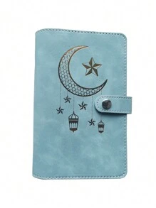 1pc Soft PU Leather Binder Notebook With Cash Budget Loose-Leaf Organizer, Printed With Lucky Patterns Like Star, Moon, Lantern, With 10 Zipper Pockets,Back To School,School Supplies