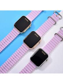 Men's Rose Gold Electronic Watch With 30M Waterproof Silicone Strap - 紫色 - 查看 3