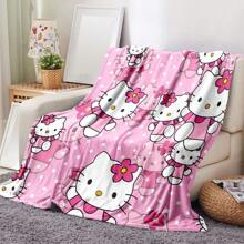Sanrio 1pc New Design Hello Kitty Cartoon Print Flannel Blanket, Fleece Blanket For Children Nap, Beach Towel, Small Gift, Outdoor Blanket Summer,Holiday