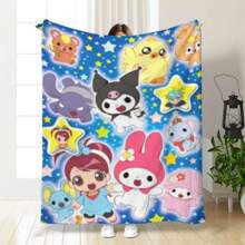 Sanrio 1pc New Design Hello Kitty Cartoon Print Flannel Blanket, Fleece Blanket For Children Nap, Beach Towel, Small Gift, Outdoor Blanket Summer,Holiday