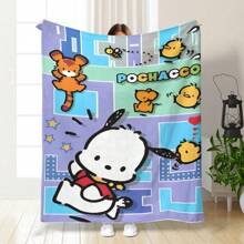 Sanrio 1pc New Design Hello Kitty Cartoon Print Flannel Blanket, Fleece Blanket For Children Nap, Beach Towel, Small Gift, Outdoor Blanket Summer,Holiday