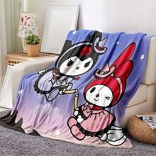 Sanrio 1pc New Design Hello Kitty Cartoon Print Flannel Blanket, Fleece Blanket For Children Nap, Beach Towel, Small Gift, Outdoor Blanket Summer,Holiday