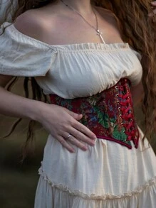 女式束身衣腰带 花朵系带 有骨胸下束身衣腰带 - 彩色 - 查看 2