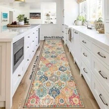 1pc Best-Seller [5mm Thickness] Boho Style Printed Kitchen Mat, Living Room Rug, Bedroom Carpet - 100% Polyester Fiber, Stain Resistant, Anti-Slip Bottom, Machine Washable - Suitable For Indoor And Outdoor Area, Kitchen, Home Decor, Room Decor, Bedroom, Laundry Room - All Season Use.