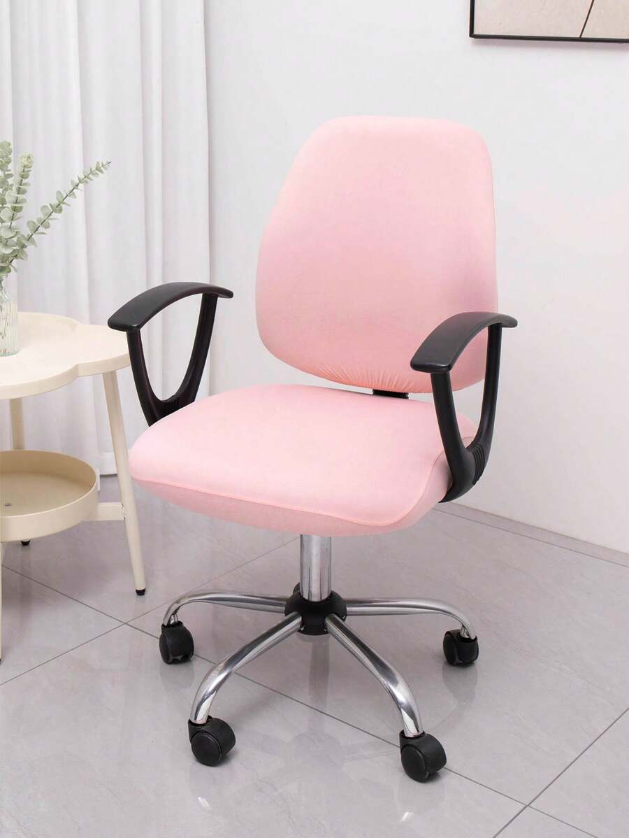 (Set de 2 piezas)Funda para silla de unicolor tipo dividido completamente envuelta en polvo de raíz de loto, funda para silla de oficina y hogar, funda elástica para reposabrazos y asiento de silla - Rosa vieja - Ver 1