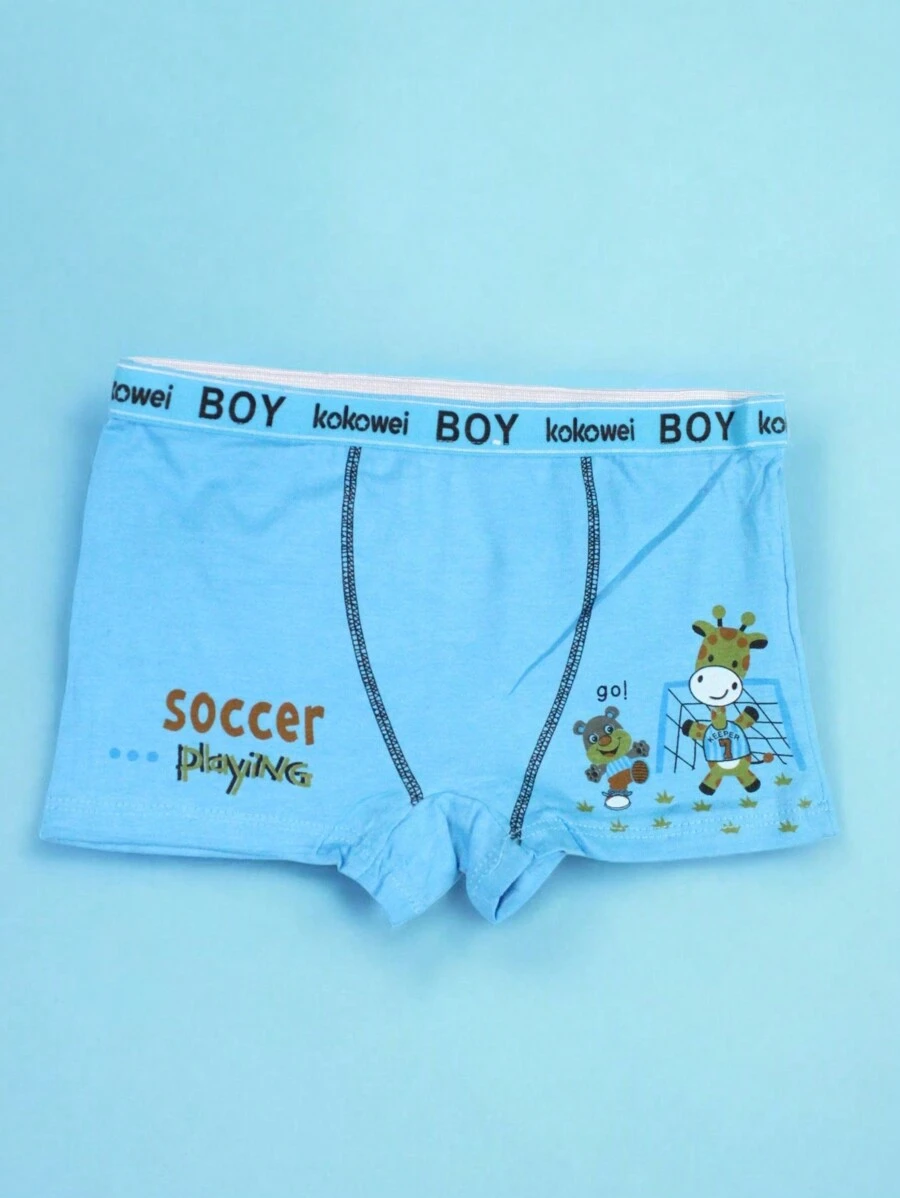 Conjunto de 3 Calzones de algodón para niño, Bonito diseño de animales futbolistas, multicolores, suaves y cómodos. (Los colores se envían al azar) - Multicolor - Ver 1