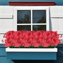 8Pack/5pcs/2pcs Artificial Flowers Silk Flowers Artificial Bouquet Red Faux Flowers UV Resistant Outdoor Plants No Fade For Home Wedding Shrub Garden Porch Window Room Decoration Gifts Birthday Graduation
