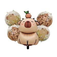 5pcs Capybara Shaped Foil Balloons, Suitable For Birthday Party, Capybara Party, Water Park Party - Multicolor - View 10