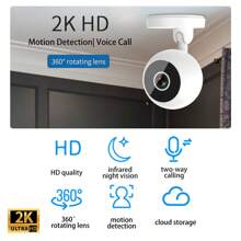 2K 全高清无线 WiFi 安全摄像头，智能家居室内/室外摄像头，红外夜视，双向音频，运动检测，360° 旋转，通过移动应用程序进行远程实时查看