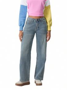 Women Wide Leg Jeans Low Rise Baggy Straight Leg Jeans Loose Boyfriend Jeans Casual Denim Pants Y2k Streetwear - 天藍色 - 查看 4
