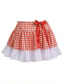 Y2k Plaid Ruffle Mini Skirt For Women Gingham Ruffle Short Fairy Princess Dress Pleated A-Line Mini Skirt - 紅色 - 查看 3