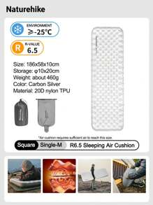 Naturehike Esterilla inflable cuadrada ultra ligera de 10 cm de grosor, R6.5, de nailon 20D TPU profesional para senderismo, campamento de alta altitud, portátil para exteriores - Multicolor - Ver 11