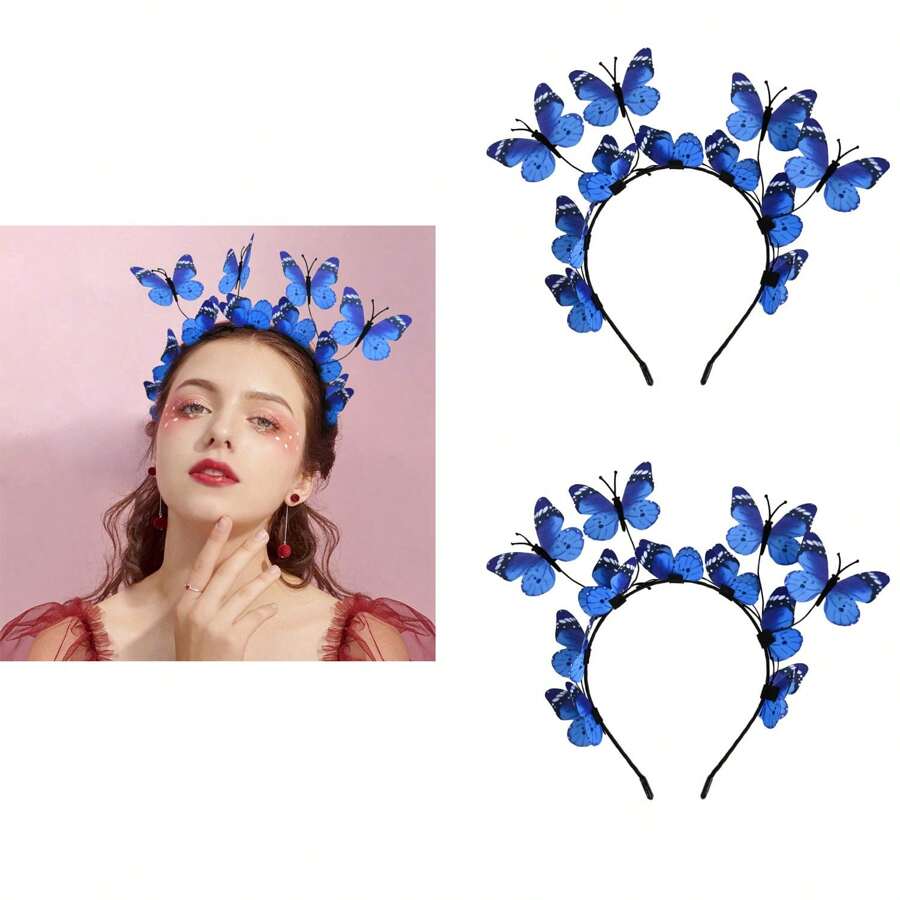 2pcs Butterfly Headbands Fascinators Hat Women Butterfly Costume Crown Headpiece For Women And Girls Boho - Royal Blue - View 1