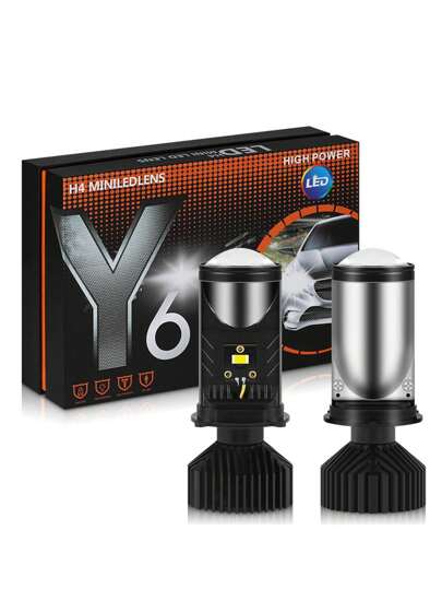 2pcs Faro de Y6 H4 Coche 5500k, lámpara de Coche H4 , Bombilla de Luces antiniebla,Bombilla de faro LED H4, lente de mini proyector de luz alta/baja, lupa alta y baja de faro LED para automóviles y motocicletas