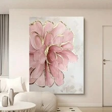 Canvas Printing Wall Art - Pink Peony Flower With Gold Decoration, Modern Decorative Wall Hanging Decoration Living Room, Hotel - Luxury Flower Machine Printing Canvas Wrapping Canvas With Frame - 粉色 - 查看 3